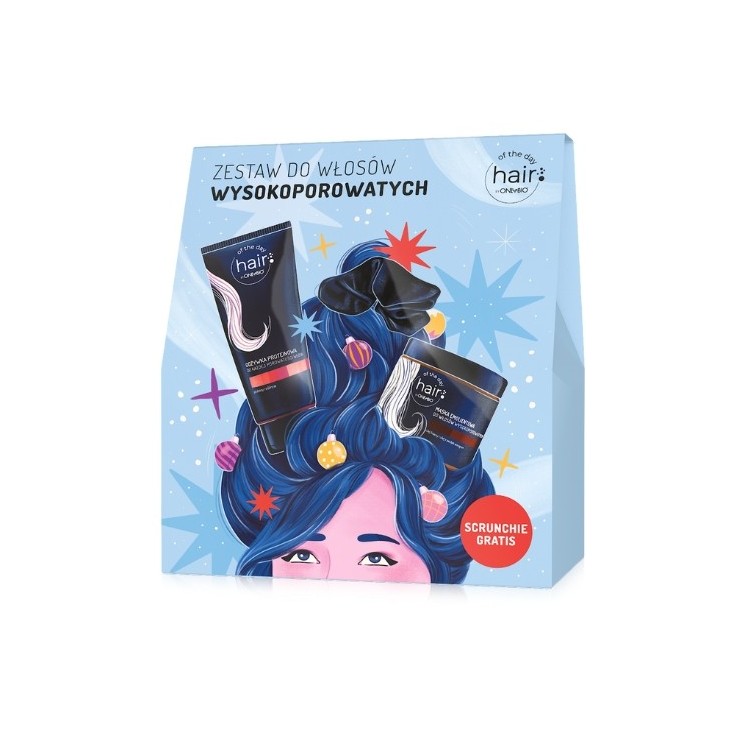 OnlyBio Hair of the day Zestaw do włosow wysokoporowatych: Odżywka + Maska + Scrunchie Gratis