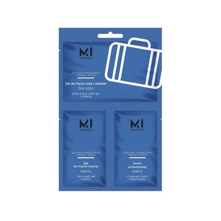 Marion Travel Pack Zestaw podróżny for Men: Żel do mycia ciała i włosów+Żel do mycia twarzy+Krem uniwersalny