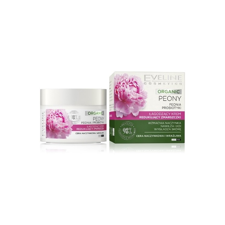 Eveline Organic Peony Заспокійливий крем для обличчя, що зменшує зморшки, 50 мл