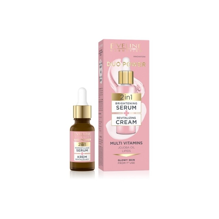 Eveline Duo Power 2w1 Rozświetlające Serum + Krem rewitalizujący do twarzy 18 ml