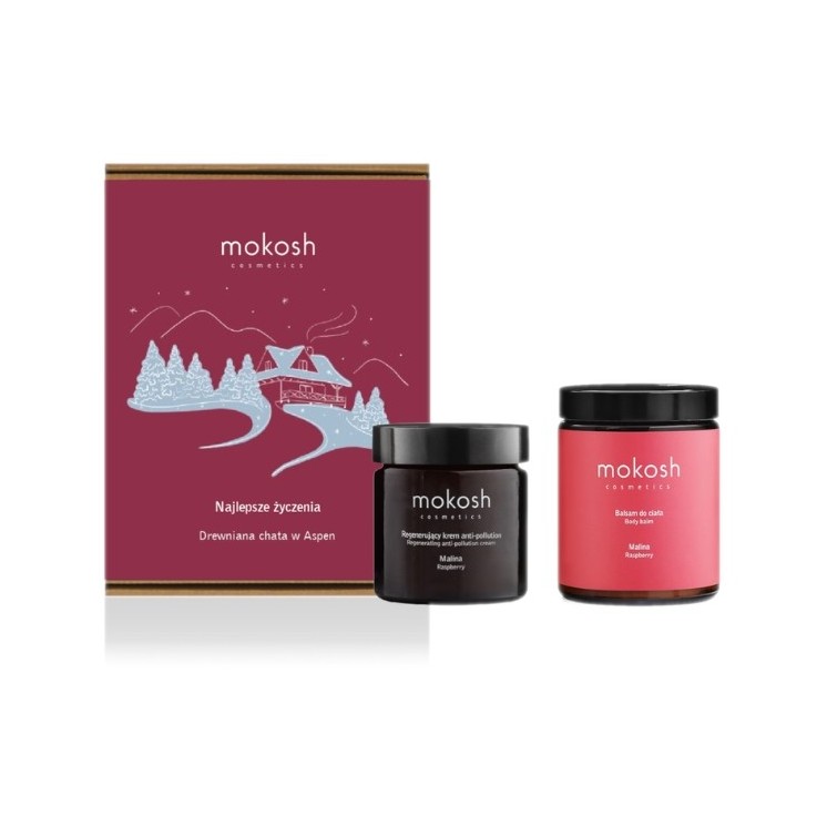 Mokosh Zestaw prezentowy Drewniana chata w Aspen krem do twarzy 60 ml + Balsam do ciała 180 ml