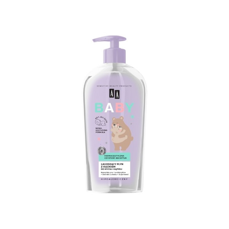 AA Baby Łagodzący Płyn z olejkiem do mycia i kąpieli 400 ml 