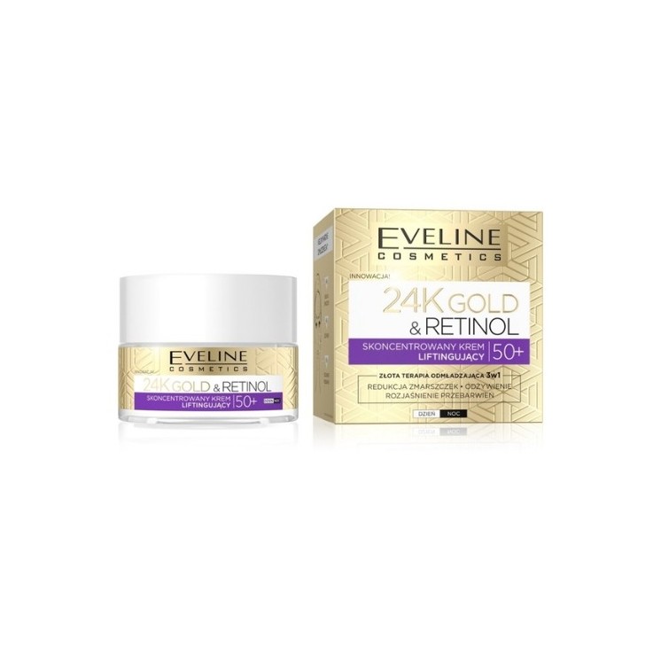 Eveline 24K Gold & Retinol Skoncentrowany Krem do twarzy 50+ Liftingujący 50 ml