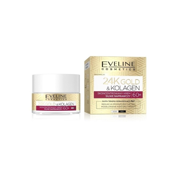 Eveline 24K Gold & Kolagen Skoncentrowany Krem do twarzy 60+ Silnie naprawczy 50 ml