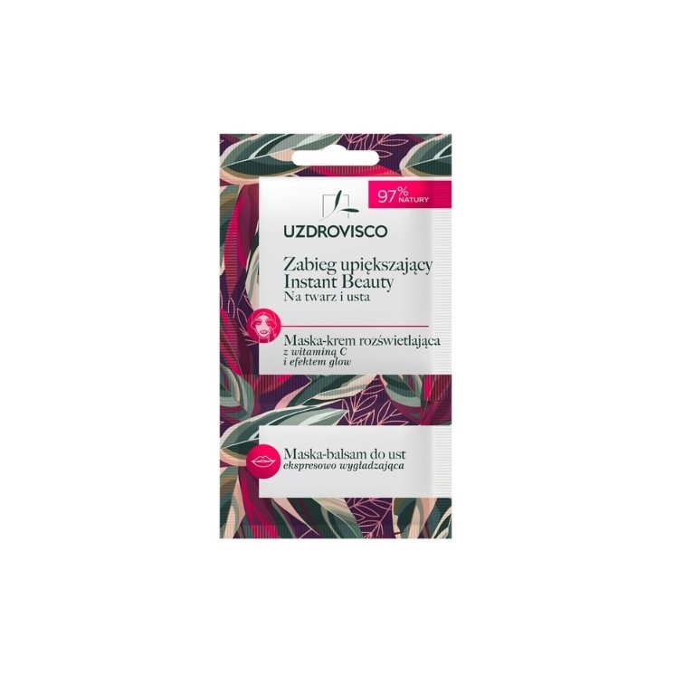 Uzdrovisco upiększający Zabieg na twarz i usta Instant Beauty 8 ml: Maska-krem rozświetlająca do twarzy z Wit.C + Maska-balsam 