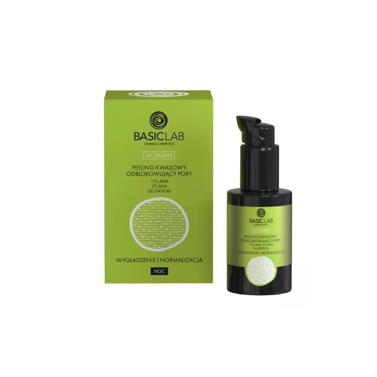 BasicLab Acidumis kwasowy Peeling do twarzy odblokowujący pory z kwasami AHA 15% i BHA 2% 30 ml