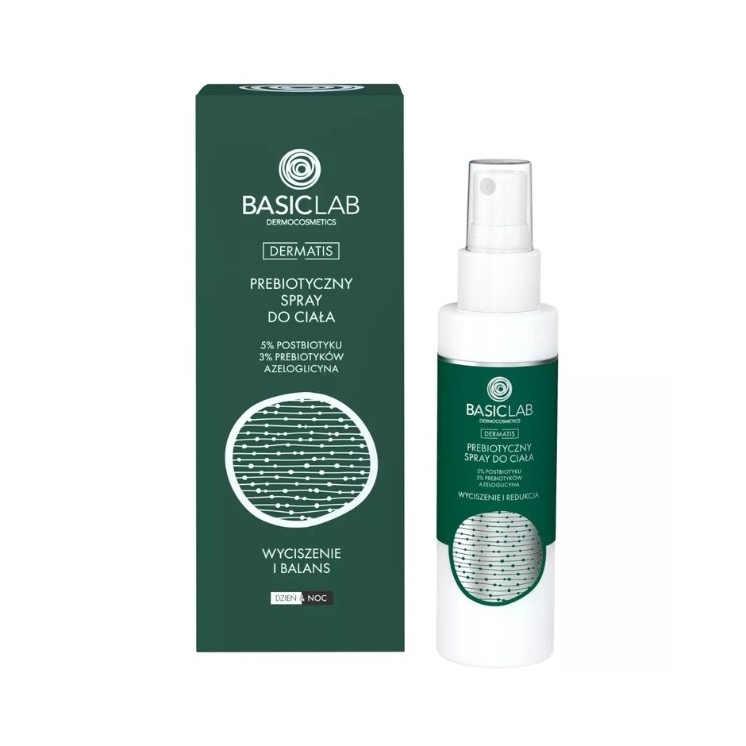 BasicLab Dermatis prebiotyczny Spray do ciała 5% Postbiotyku, 3% Prebiotyków 100 ml