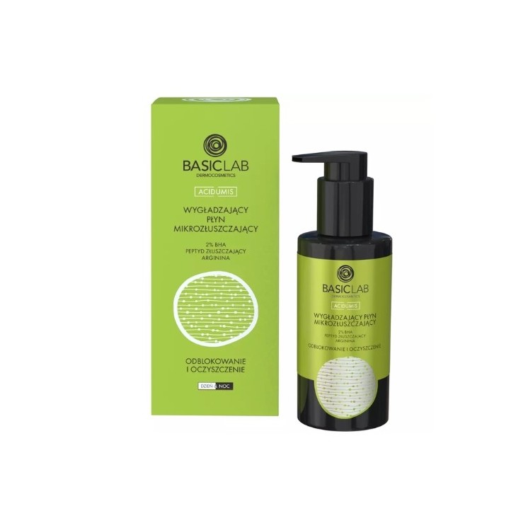 BasicLab Acidumis glättendes Mikro-Peeling-Gesichtsfluid 2 % BHA und Peeling-Tripeptid 100 ml