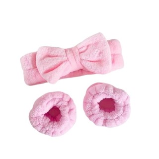 Spa-Set: Haarband + 2 Plüsch-Haarbänder Pink 1 Set