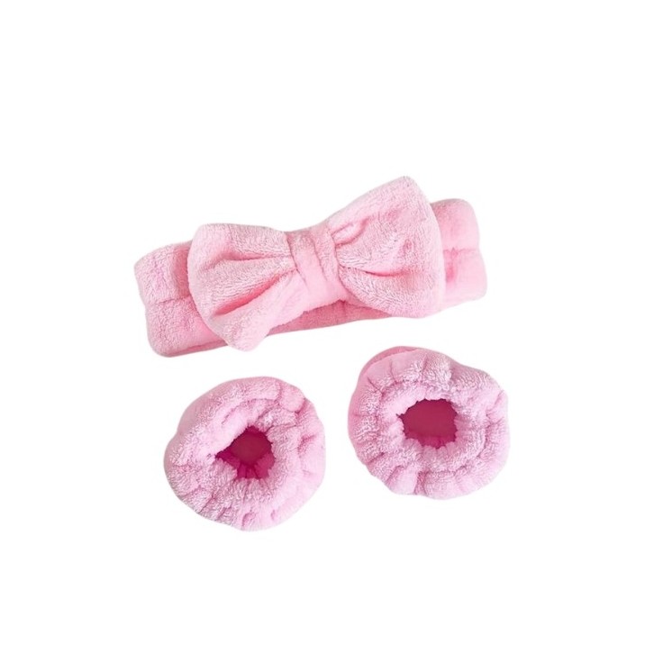 Spa-Set: Haarband + 2 Plüsch-Haarbänder Pink 1 Set