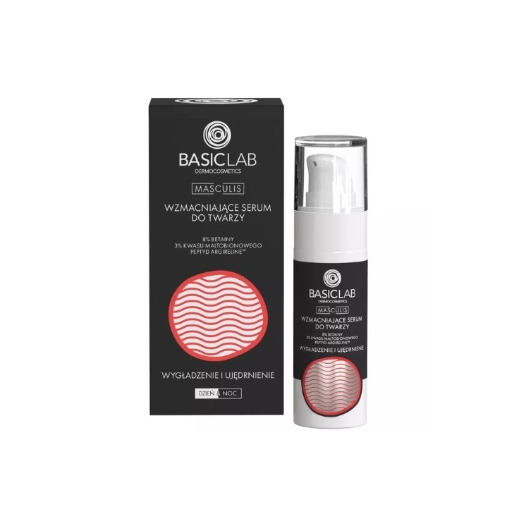 BasicLab Masculis wzmacniające Serum do twarzy Wygładzenie i ujędrnienie dla mężczyzn 8% Betaina, 3% Kwas maltobionowy 30 ml