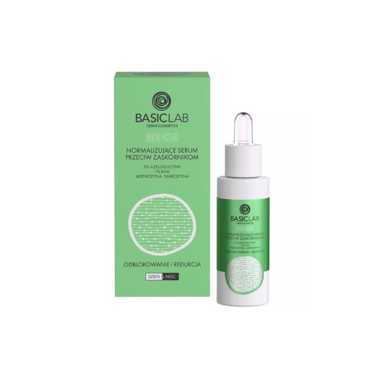 BasicLab Esteticus normalizujące Serum do twarzy przeciw zaskórnikom 5% Azeloglicyna, 1% BHA 30 ml