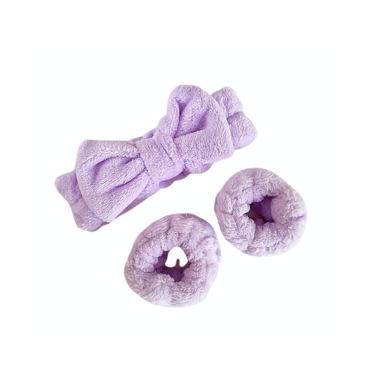 Zestaw Spa: Opaska do włosów + 2 pluszowe gumki do włosów Purple 1 zestaw