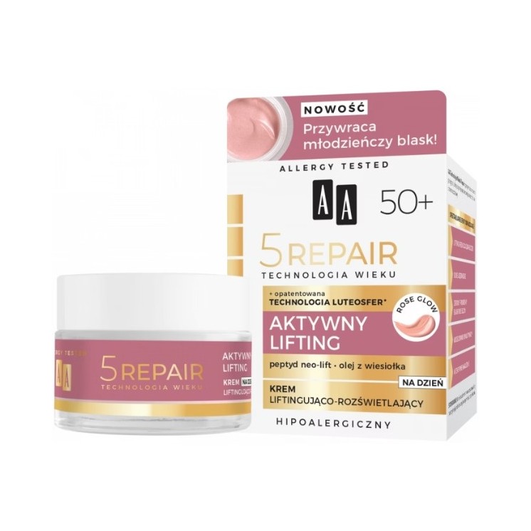 AA TECHNOLOGIA WIEKU 5REPAIR 50+ Aktywny Lifting Krem na dzień liftingująco-rozświetlający 50 ml