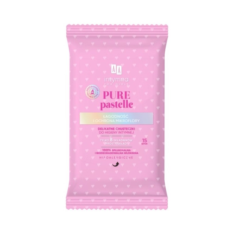 Серветки AA Pure Pastelle Delicate для інтимної гігієни, ніжності та захисту мікрофлори, 15 шт.
