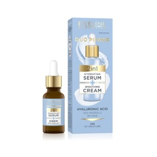 Eveline Duo Power 2w1 Nawilżające Serum + Krem wygładzający do twarzy 18 ml Eveline Duo Power 2w1 Nawilżające Serum + Krem wygładzający do twarzy 18 ml