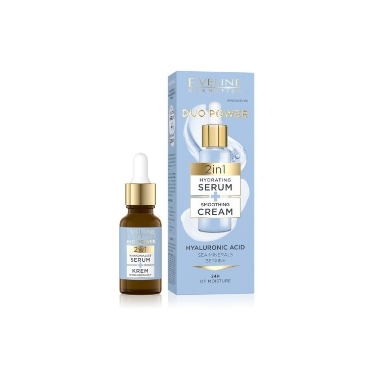 Eveline Duo Power 2w1 Nawilżające Serum + Krem wygładzający do twarzy 18 ml 