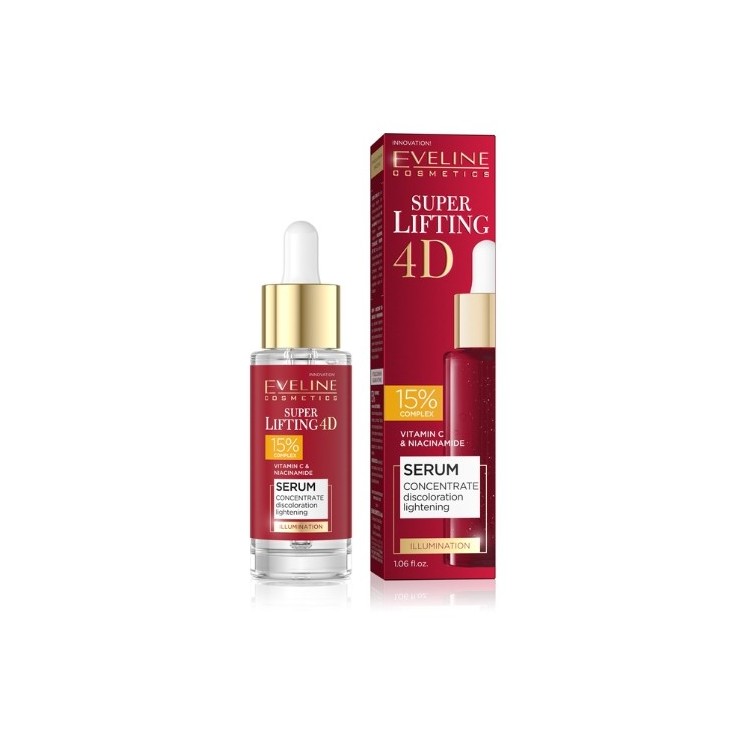 Eveline Super Lifting 4D Serum koncantrat do twarzy rozjaśniający przebarwienia 15% Complex 30 ml