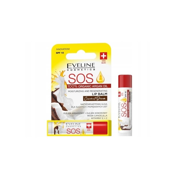 Eveline SOS живильний і відновлюючий бальзам для губ SPF10 Кокос
