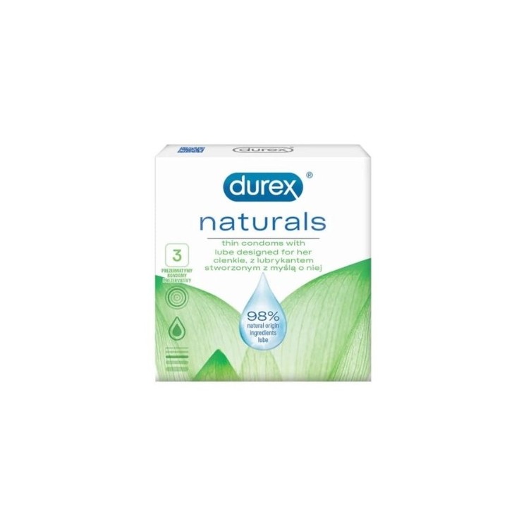 Durex Naturals Lube Prezerwatywy 3 sztuki