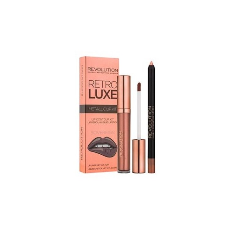 Revolution Retro Luxe Metallic Kit Zestaw do makijażu ust Sovereign: Błyszczyk 5,5 ml + Kredka do ust 1 g
