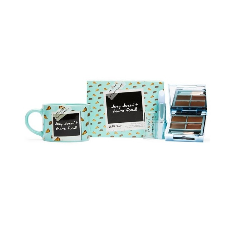 Makeup Revolution XMASS x Friends Joye teilt kein Lebensmittel-Geschenkset: Augenbrauen-Styling-Set, Lippenbalsam und Becher