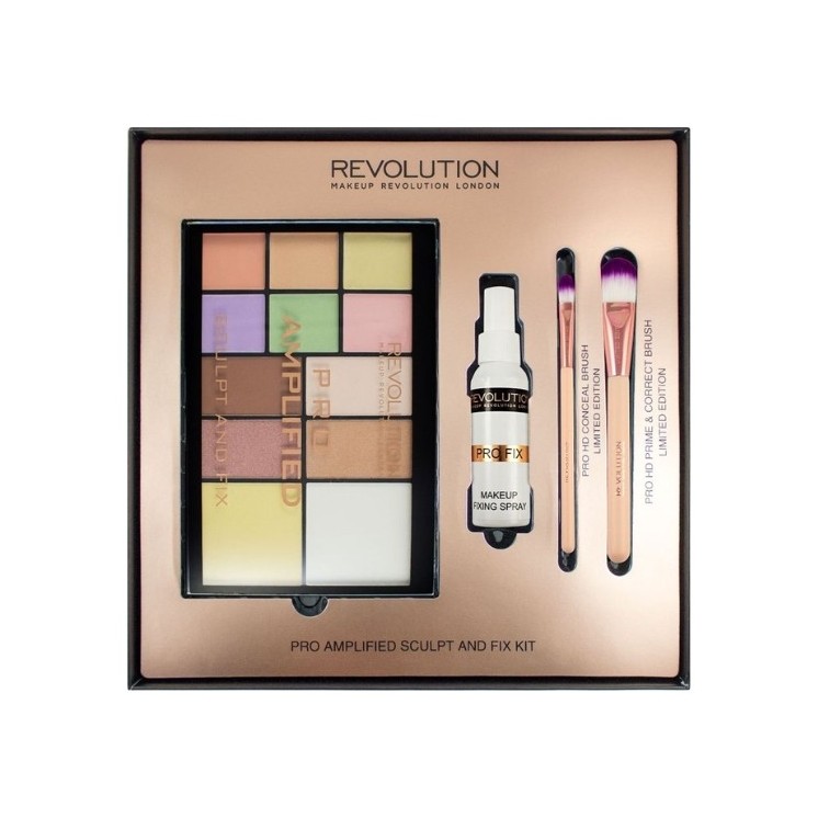 makeup MRevolution Zestaw prezentowy Amplified Sculpt and Fix Kit: Paletka 12 cieni do powiek, Utrwalacz makijażu i Pędzle do ma