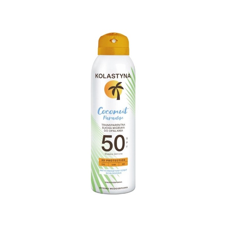 Kolastyna Coconut Paradise transparentna sucha Mgiełka do opalania SPF50 150 ml