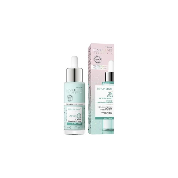 Eveline Serum Shot Kuracja do twarzy na naczynka 2% Kwas laktobionowy 30 ml