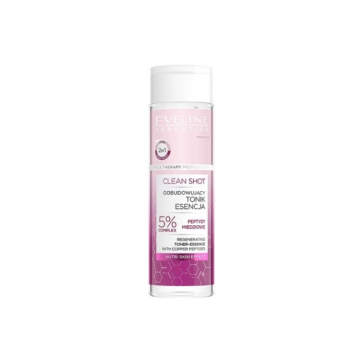 Eveline Clean Shot odbudowujący Tonik-esencja do twarzy 5% Peptydy miedziowe 200 ml