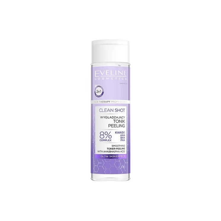 Eveline Clean Shot wygładzający Tonik-peeling 8% kompleks kwasów 200 ml