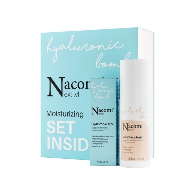 Nacomi Next Level Zestaw prezentowy Moisturizing Tonik mleczny nawilżający 100 ml + Serum kwas hialuronowy 10% 30 ml