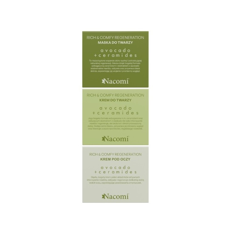 Nacomi Face Care Set Avocado Zestaw prezentowy Krem do pielęgnacji twarzy 40 ml + Maska do twrazy 40 ml + Krem pod oczy 15 ml