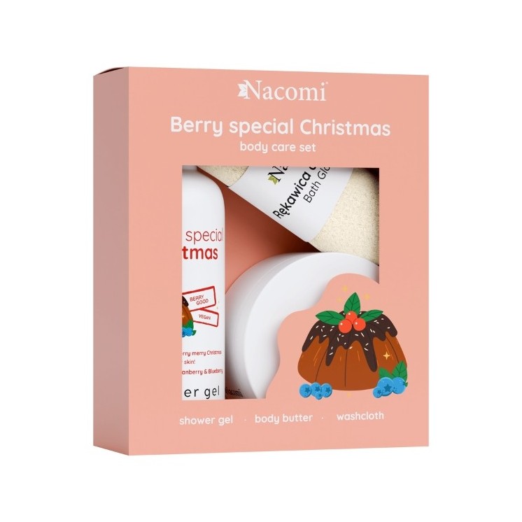 Nacomi Body Care set Cranberry and Berry Żel pod prysznic 300 ml + Masło do ciała 100 ml + Rękawica do kąpieli