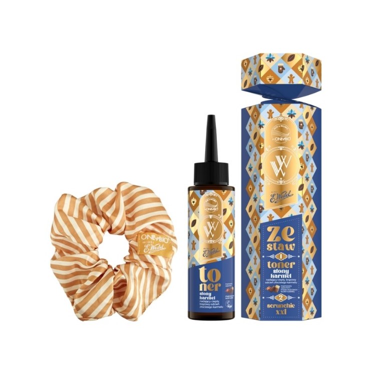 OnlyBio x Wedel Hair in Balance Zestaw świąteczny Toner + Scrunchie XXL Ptasie Mleczko Słony Karmel