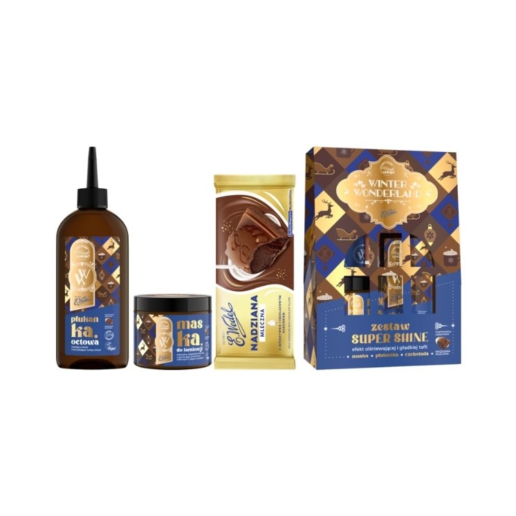 OnlyBio x Wedel Hair in Balance Zestaw Super Shine Czekolada Mleczna Nadziana Płukanka ostowa + Maska do laminacji + Czekolada 