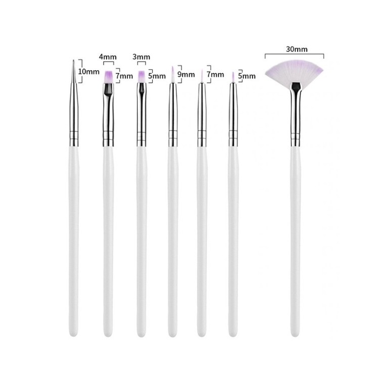 Brushes for acrylic gel, decorations white 7 element