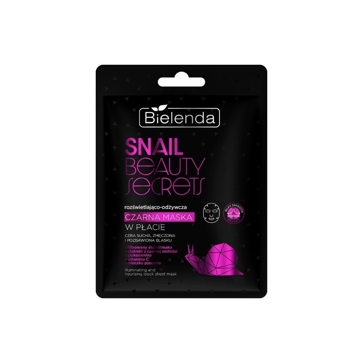 Bielenda SNAIL BEAUTY SECRETS Rozświetlająco - odżywcza czarna maska w płacie z filtrowanym śluzem ślimaka 1 sztuka