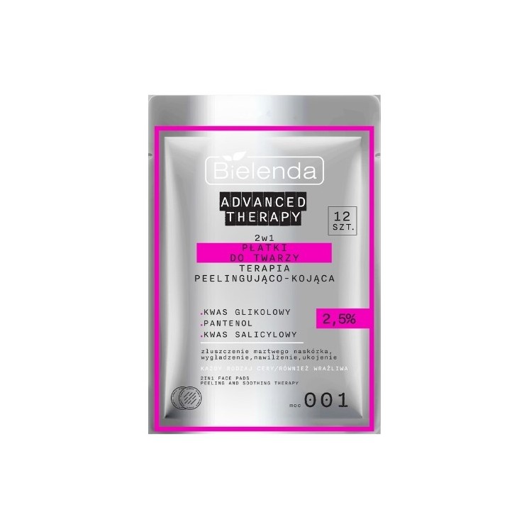 Bielenda Advanced Therapy Facial pads 2in1 пілінг і заспокійлива терапія 5 % 12 шт.