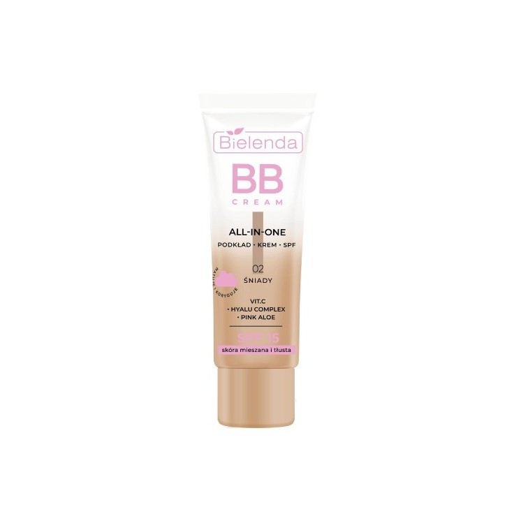 Bielenda ALL IN ONE BB CREAM skóra mieszana i tłusta odcień 02 śniady 30 ml