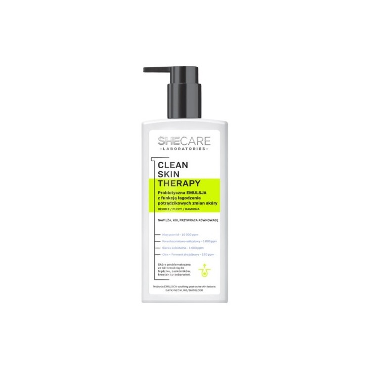 SheCare Clean Skin Therapy Probiotyczna emulsja do ciała z funkcją łagodzenia potrądzikowych zmian skóry 225 ml