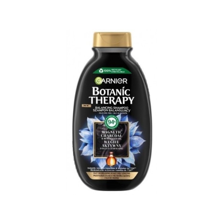 Garnier Botanic Therapy szampon balansujący do przetłuszczających się włosów i suchej skóry głowy Węgiel Aktywny i olej z Czarn