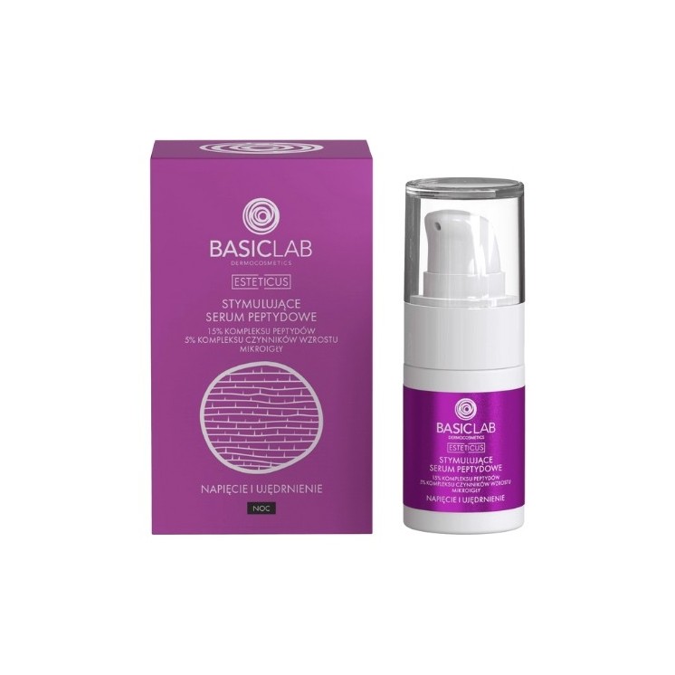 BasicLab Esteticus stymulujące Serum peptydowe do twarzy na noc 15% kompleksu peptydów 15ml