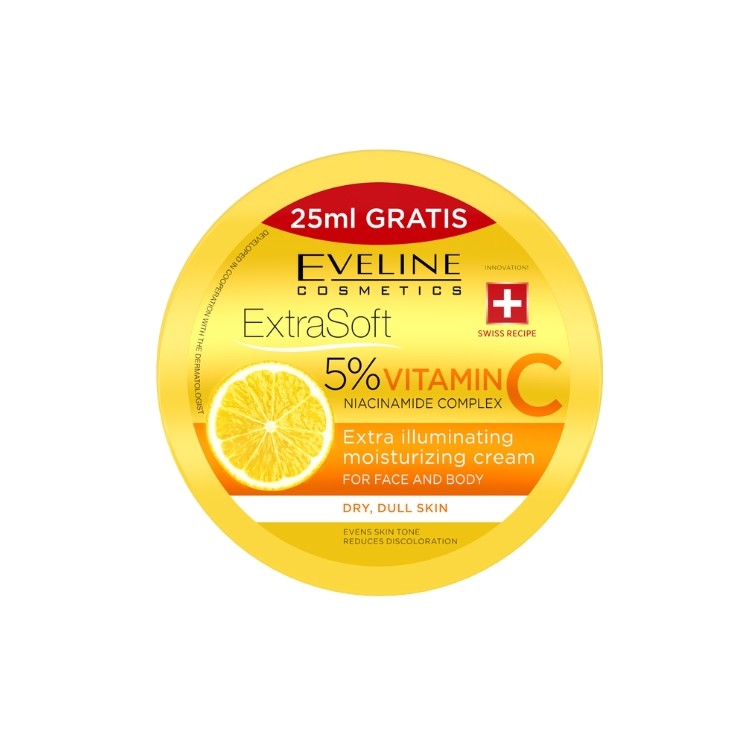 Eveline Extra Soft 5%  Vitamin C rozświetlacjąco-nawilżający Krem do twarzy i ciała 200 ml