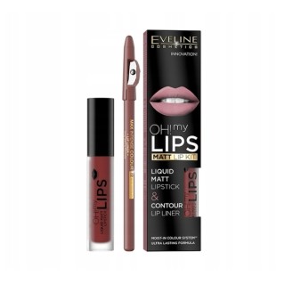 Eveline OH My Lips Pomadka matowa w płynie 4,5 ml + Konturówka do ust zestaw /16/ Extraordinary Red